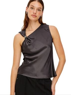 NWT Rails Karley Satin One-Shoulder Knot Top - Gunmetal